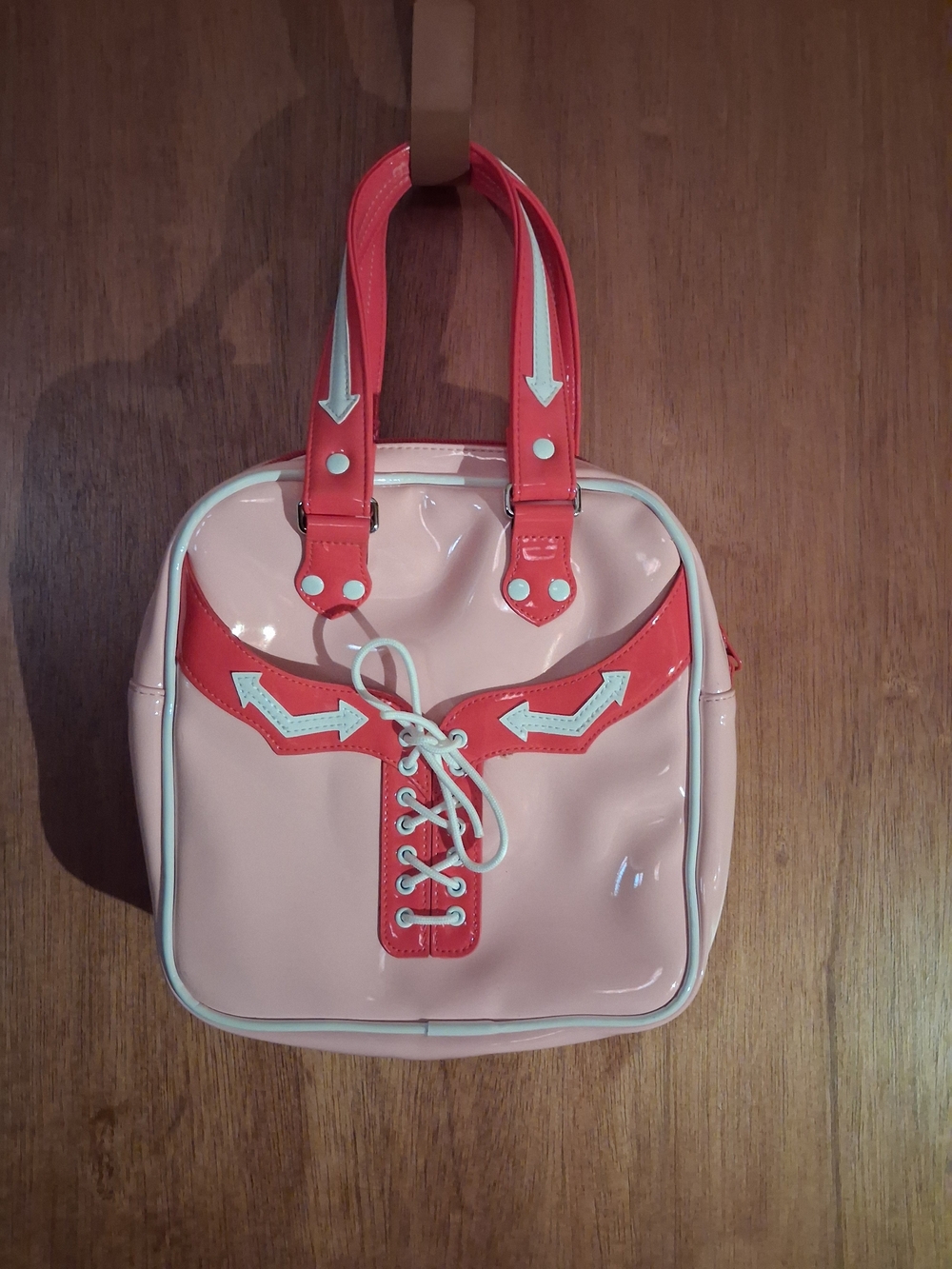 Converse Pink and Red Patent Satchel with White Piping